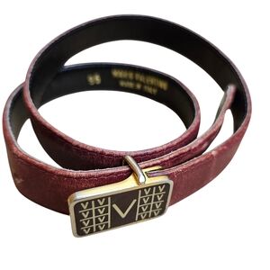 VTG Valentino Mario Valentino Italy Leather Red Distressed Waist Belt Logo